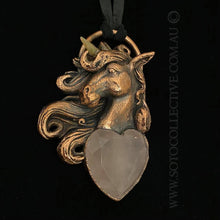 Load image into Gallery viewer, Unicorn Totem Pendant with Opal Horn and Rose Quartrz Heart
