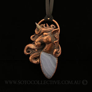 Unicorn Totem Pendant with Opal Horn and Blue Lace Agate