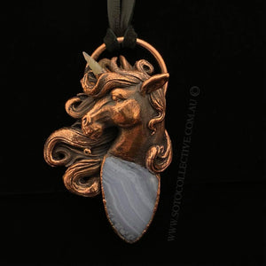 Unicorn Totem Pendant with Opal Horn and Blue Lace Agate