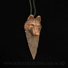 Load image into Gallery viewer, Wolf Totem Relic pendant with Knapped Agate Arrowhead