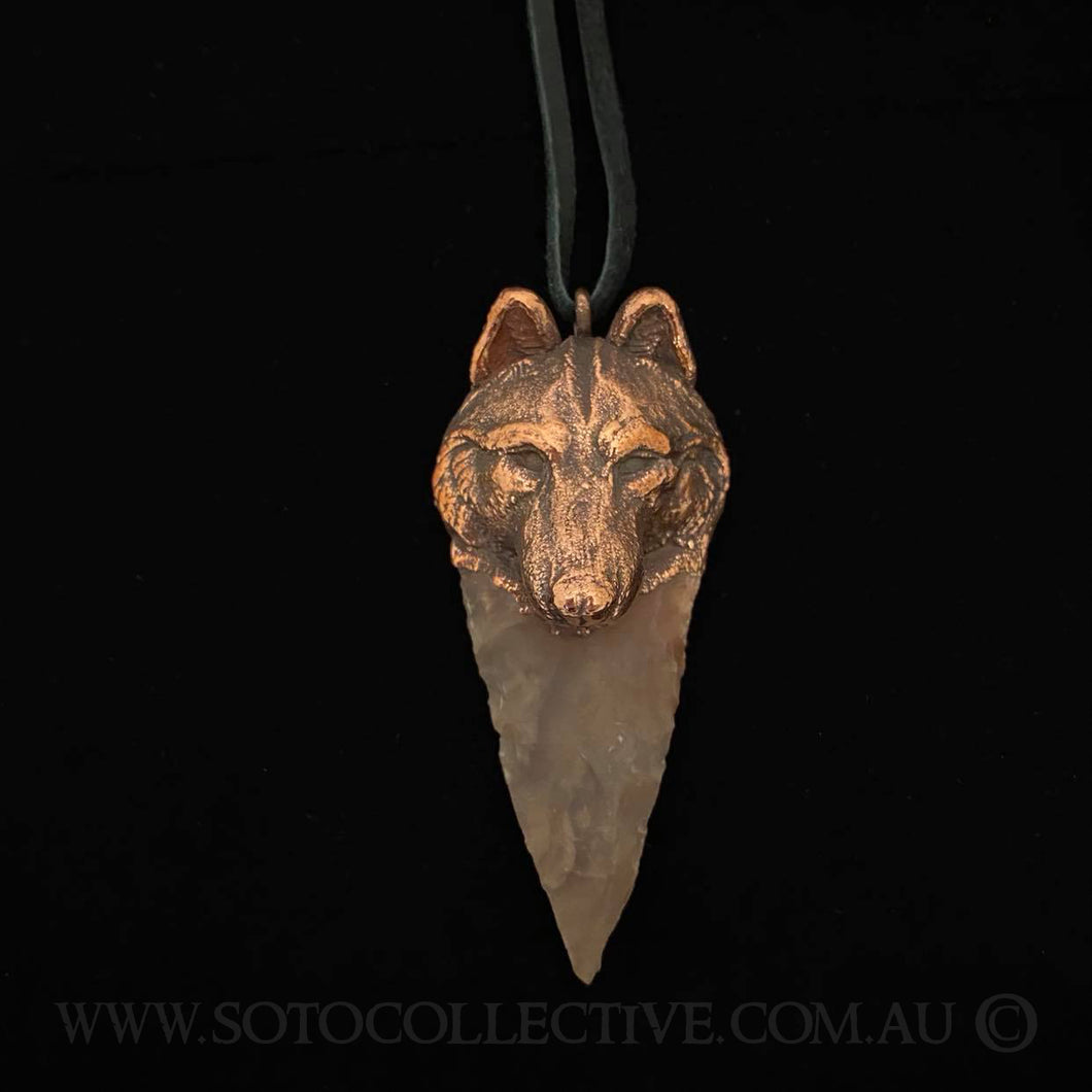 Wolf Totem Relic pendant with Knapped Agate Arrowhead